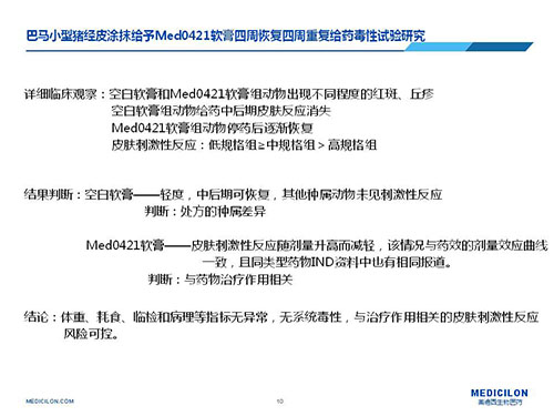 巴马小型猪经皮涂抹给予Med0421软膏，四周恢复、四周重复给药毒性试验研究